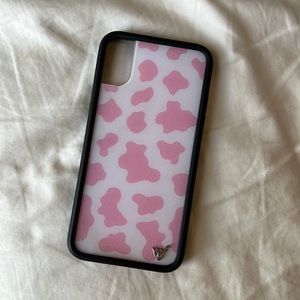 Cow Print iPhone Xs Wildflower Case - Pink and White